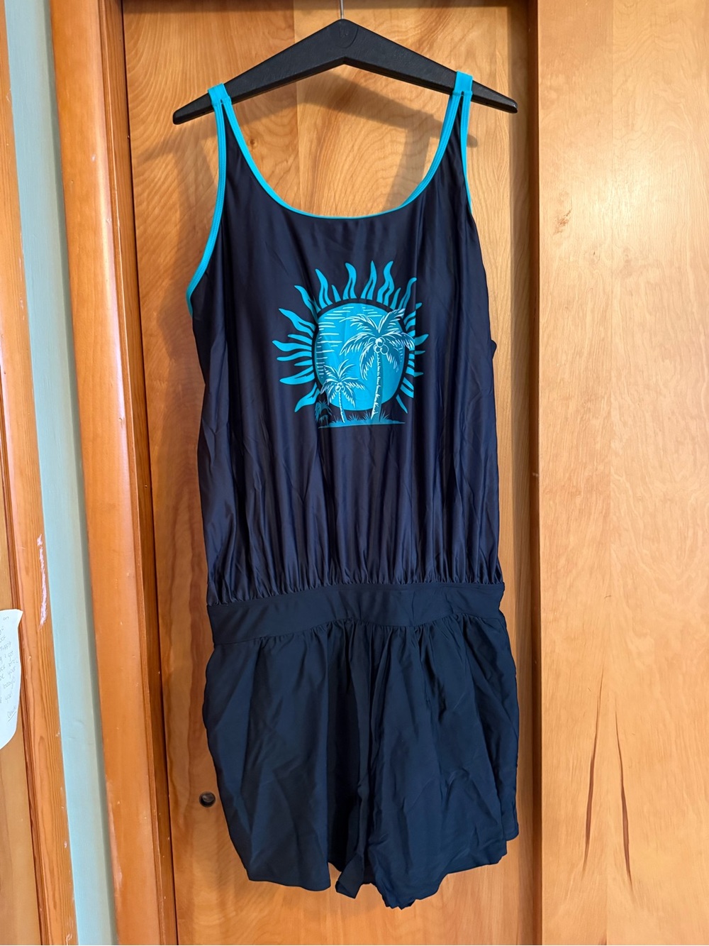 Women’s Black and Teal Sun Graphic swimsuit